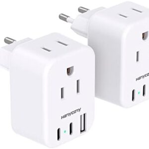 European Travel Plug Adapter for International, Italy Spain Power Adapter, 2 Outlets 2 USB C Ports, Type C Adapter Travel Cruise Essentials for Amercian US to Most Europe France Germany EU, 2 Pack
