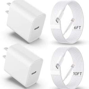 iPhone Charger Fast ChargingăMFi Certifiedă 2Pack 20W PD USB C Wall Charger 6&10FT Cable Fasting Charging Adapter Compatible with iPhone 14Pro/13 Pro/12/12 Pro Max/11 Pro Max/XS Max/XS/XR/X/8 and More
