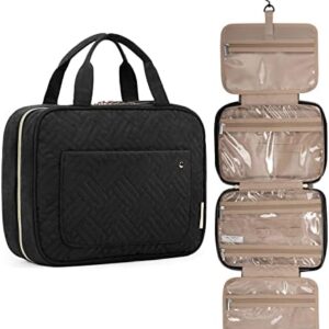 BAGSMART Toiletry Bag Travel Bag with Hanging Hook, Water-resistant Makeup Cosmetic Bag Travel Organizer for Accessories, Shampoo, Full-size Container, Toiletries (Black, Medium)