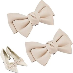 PH PandaHall Removable Shoe Clips, 2pcs Leather Bow Shoe Clips Shoe Jewelry Clips Elegant Wedding Party Shoe Buckle Vintage Glamour Bows Ornaments for Bag Clothing Hair Accessories, Almond Color