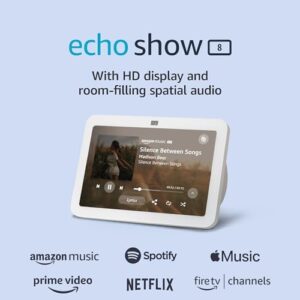 Echo Show 8 (3rd Gen, 2023 release) | Kitchen companion with Alexa, 8" HD display, and spatial audio | Glacier White