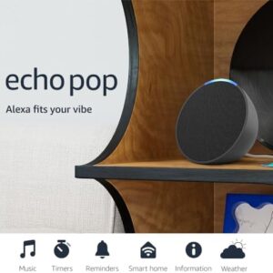 Amazon Echo Pop | Alexa fits in anywhere: bedroom, living room, bathroom, office, and small spaces | Charcoal