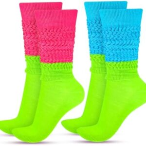 JenPen 2 Pairs 80s Neon Women's Extra Long Heavy Slouch Socks Extra Tall Heavy Socks Thick Scrunchie Socks Size 9 to 10