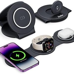 3 in 1 Charging Station for Apple Multiple Devices, Foldable Travel Wireless Charger 18W for iPhone 16 15 14 13 Pro Max Plus &Apple Watch Series/Airpods