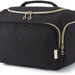 BAGSMART Travel Toiletry Bag, Large Wide-open Travel Bag for Toiletries, Makeup Cosmetic Travel Bag with Handle, Black-L