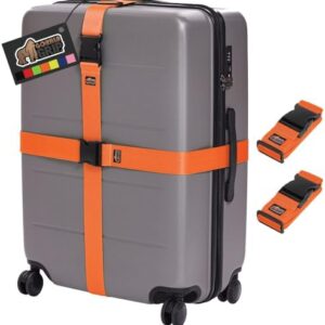 Gorilla Grip Heavy Duty 2 Pack Adjustable Luggage Straps for Suitcases, Easy to Identify Travel Belt Connector Holds Suitcase Together, Extends Life of Bag, Strap Connects Two Bags, Accessories Orange