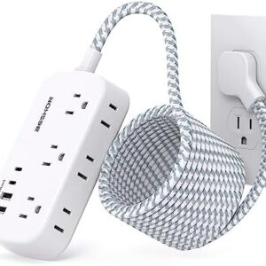 15FT Flat Extension Cord, Flat Plug Power Strip with USB C, Ultra Thin Flat Plug Extension Cord - 6 Outlets with 4 USB Ports(2 USB C Outlet), No Surge Protector for Dorm Room Travel Essentials