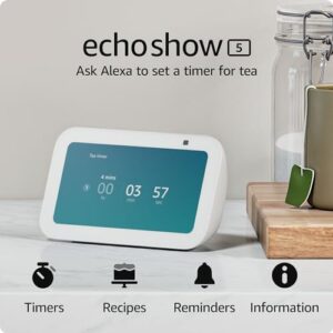 Amazon Echo Show 5 (3rd Gen, 2023 release) | Smart display with 2x the bass and clearer sound | Glacier White
