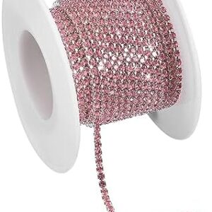 uxcell 5.5 Yards Crystal Rhinestone Chain, 3mm Sew on Close Claw Chain Trim for DIY Jewelry, Clothing, Bags, Shoe Decoration, Silver Bottom, Light Pink