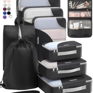 ALL INCLUDED 10 Set Sturdy Packing Cubes for Suitcases,OlarHike Travel Essentials,UPGRADED Anti-Tear Stitching, NEW Improved Luggage Packing Organizers for Travel Accessories(Black)