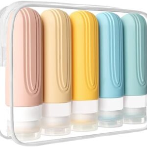 Travel Bottles for Toiletries, 5 Pack TSA Approved Travel Size Containers, 3oz Leak Proof Refillable Travel Accessories for Shampoo Conditioner, BPA Free Travel Bottles with Toiletry Bag