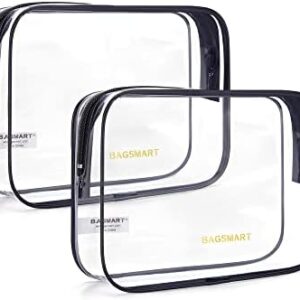 BAGSMART Clear Toiletry Bag, 2 Pack TSA Approved Travel Toiletry Bag Carry on Travel Accessories Bag Airport Airline Quart Size Bags Water Repellent Makeup Cosmetic Bag for Women (Black-2pcs)