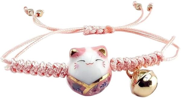 Pink Lucky Cat Maneki Neko Bacelet Adjustable Ceramic Bead Girls Clothing, Shoes and Jewelry