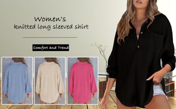 Waffle Knit Tops for Women Oversized Waffle Knit Shirt Cute Clothes Tops Sweatshirt for Women with Pocket - Image 5