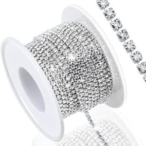 Dowarm 10 Yards 2MM Crystal Rhinestone Close Chain Trim for Sewing Crocs Shoes Clothes Cups, SS6 Claw Rhinestone Chain for Craft Jewelry Wedding Bouquet DIY Decoration, Silver