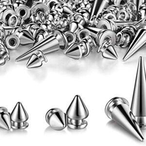 170 Pieces Multiple Sizes Cone Spikes Screwback Studs Rivets Large Medium Small Metal Tree Spikes Studs for Punk Style Clothing Accessories DIY Craft Decoration (Silver)