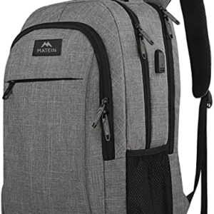 MATEIN Travel Laptop Backpack, Business Anti Theft Slim Sturdy Laptops Backpack with USB Charging Port, Water Resistant College School Computer Bag Gift for Men & Women Fits 15.6 Inch Notebook, Grey