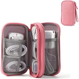 Travel Electronic Organizer Pouch Bag, 3 Compartments Portable Electronic Phone Accessories Storage Multifunctional Case for Cable, Cord, Charger, Hard Drive, Earphone(Pink)