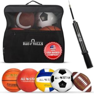 Complete Sports Balls w/Bag, Pump for Boys - Kickball, Volleyball, Soccer Ball, Football, Basketball - Outdoor Play