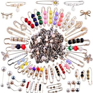 Brooches and Pins for Women Bulk 140pcs Charms for Socks Safety Pins Brooch Pins Buttons Pins for Clothes,Shoe Sock Charms Cute Pearl Brooch Pins for Women Scarf Shawl Hat Pins Accessories