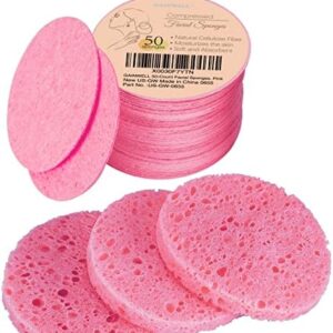50-Count Compressed Facial Sponges for Daily Facial Cleansing and Exfoliating, 100% Natural Cosmetic Spa Sponges for Makeup Remover, Reusable, Pink