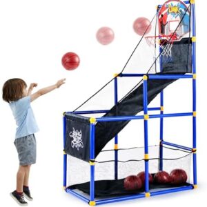 JOYIN Arcade Basketball Game Set with 4 Balls and Hoop for Kids 3 to 12 Years Old Indoor Outdoor Sport Play - Easy Set Up - Air Pump Included - Ideal for Competition