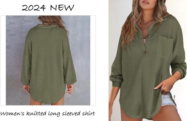 Waffle Knit Tops for Women Oversized Waffle Knit Shirt Cute Clothes Tops Sweatshirt for Women with Pocket - Image 6