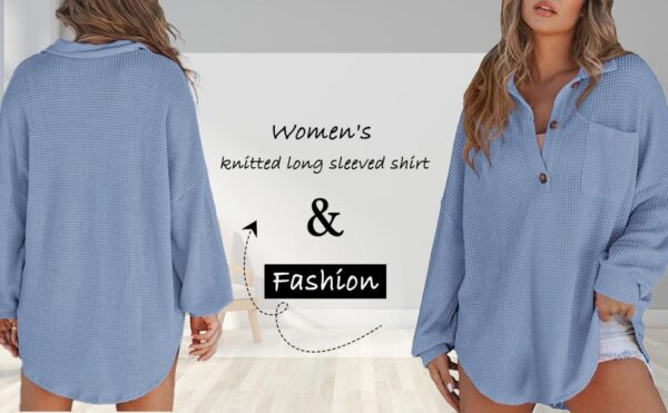 Waffle Knit Tops for Women Oversized Waffle Knit Shirt Cute Clothes Tops Sweatshirt for Women with Pocket - Image 4