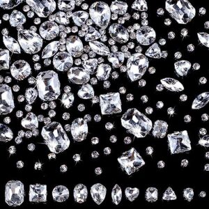 Joez Wonderful 170Pcs Glass Sew on Rhinestones, 11 Mixed Shapes Big Rhinestones Sew on Gems for Crafts, Dress Embellishments Rhinestone Stones for DIY Craft Shoes Dress Jewelry Making, White