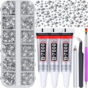 Audab B7000 Jewelry Adhesive Glue with Rhinestones for Crafts, 2100Pcs Flat Back Gems Crystal Rhinestones with Tweezer Dotting Tools Clear Glue for DIY Clothes Fabric Shoes Jewelry Making Nail Art