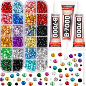 b7000 Glue with 11000Pcs Multicolored Rhinestones Flatback for Crafts Clothing Clothes Fabric Crafting Tumblers, Bedazzler Kit with Multi Colorful Gems Rainbow Flat Back Crystal 2-5mm Assorted Colored